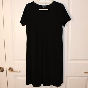 EILEEN FISHER Oversized Black T-Shirt Dress Tencel Short Sleeve | XS